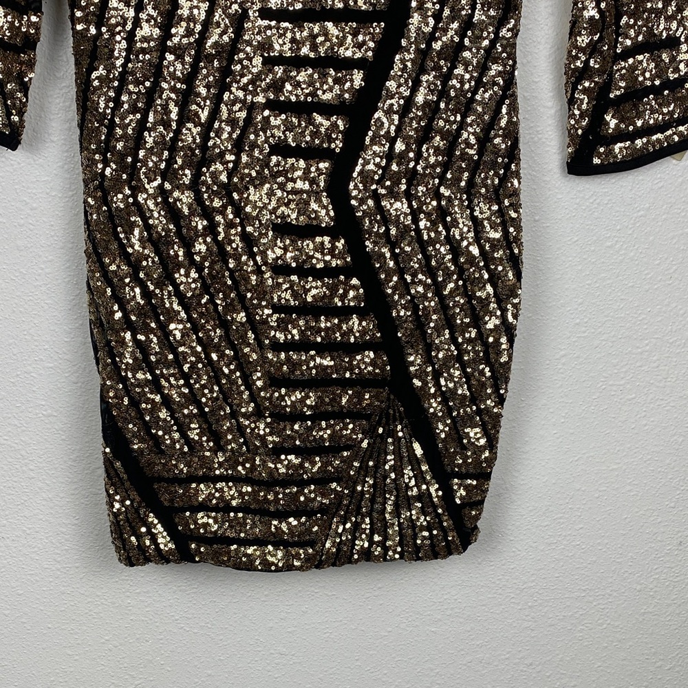 Gold Sequin Bodycon Dress with Black Accents - Picture 5 of 16